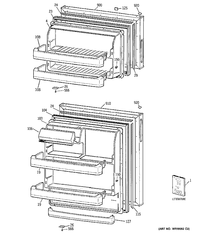 DOORS Diagram and Parts List for HTR18ABSERWW  Hotpoint Refrigerator