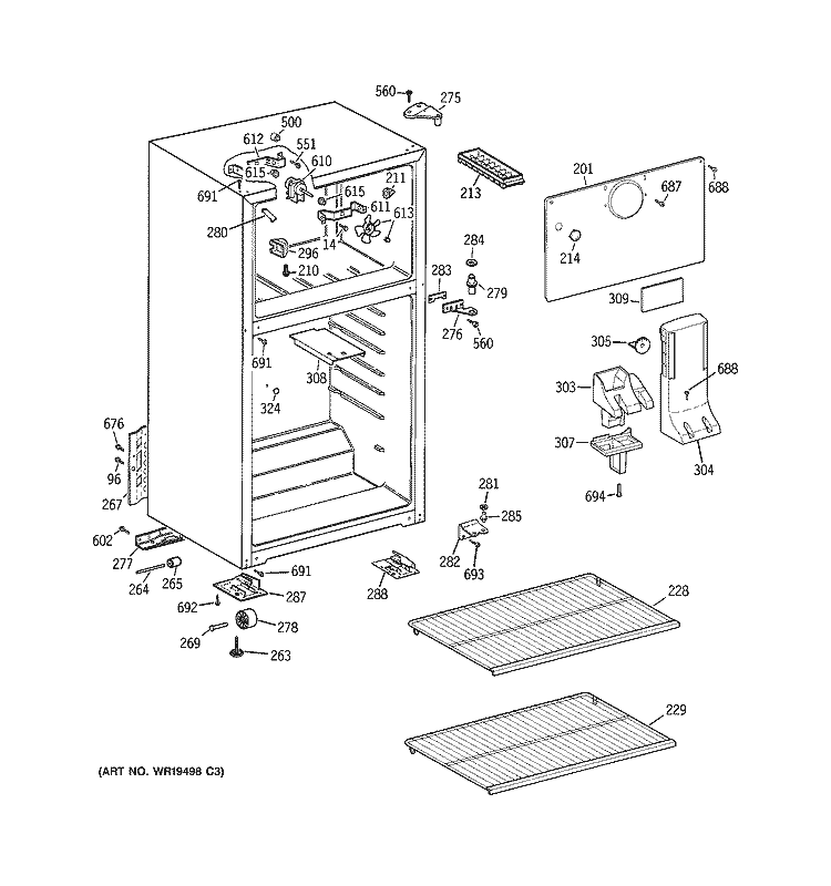 CABINET Diagram and Parts List for HTR18ABSERWW  Hotpoint Refrigerator