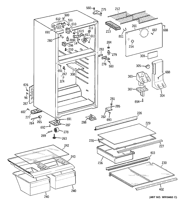 CABINET Diagram and Parts List for HTS16GBRFRWW  Hotpoint Refrigerator
