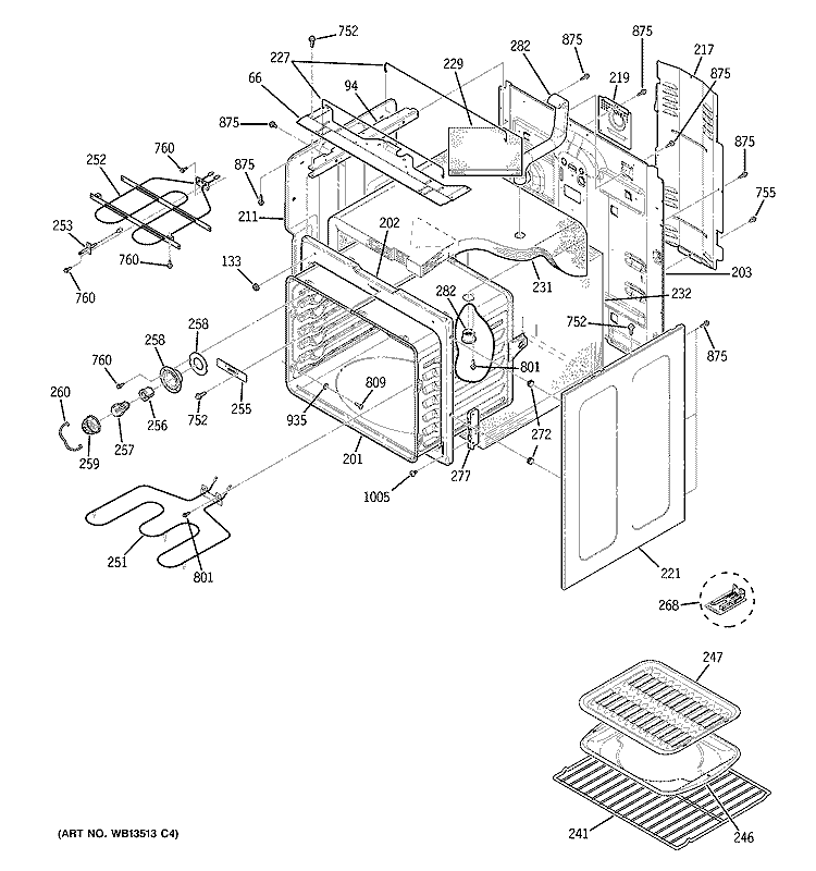 BODY PARTS Diagram and Parts List for JBP81TK1WW  General Electric Range