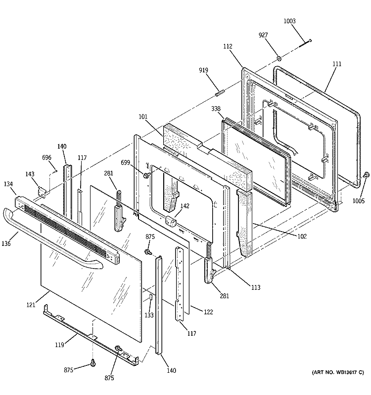 DOOR Diagram and Parts List for JBP81TK1WW  General Electric Range