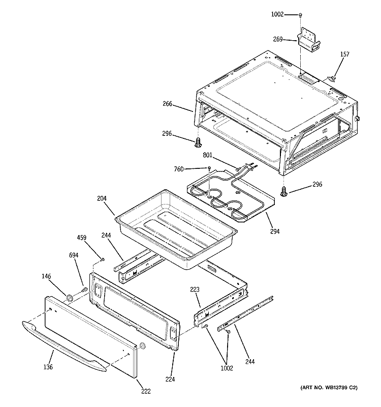 WARMING DRAWER Diagram and Parts List for JCB900WK1WW  General Electric Range