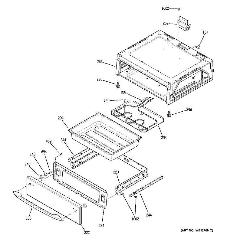 WARMING DRAWER Diagram and Parts List for JCB900SK1SS  General Electric Range