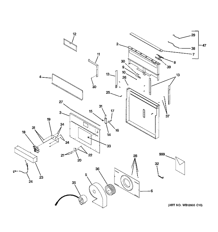 HOOD PARTS Diagram and Parts List for JVB37H1BB  General Electric Range Hood