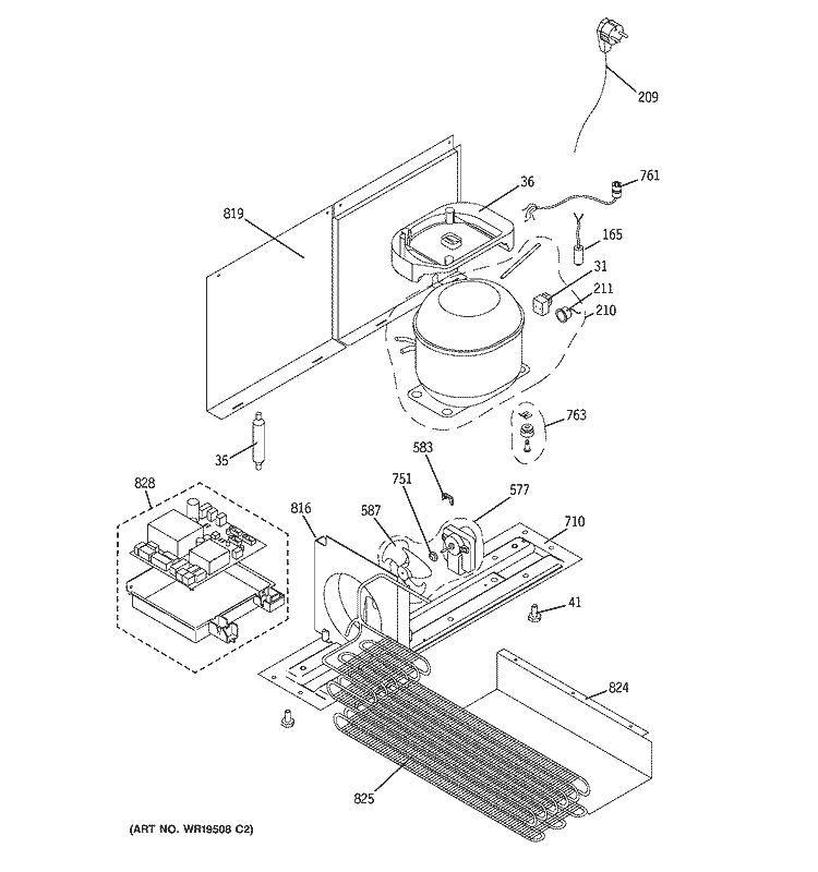 UNIT PARTS Diagram and Parts List for ZDOD240PALSS  General Electric Refrigerator