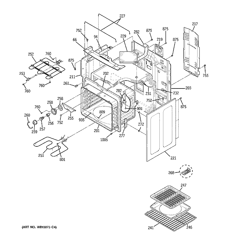 BODY PARTS Diagram and Parts List for JB900TK1WW  General Electric Range