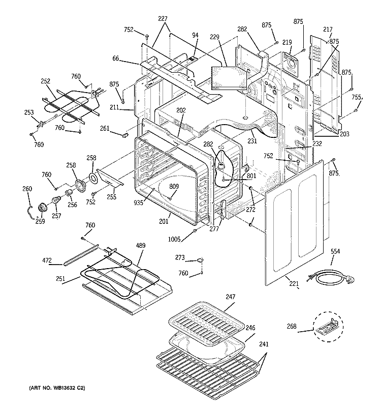 BODY PARTS Diagram and Parts List for JCBP84WK1WW  General Electric Range