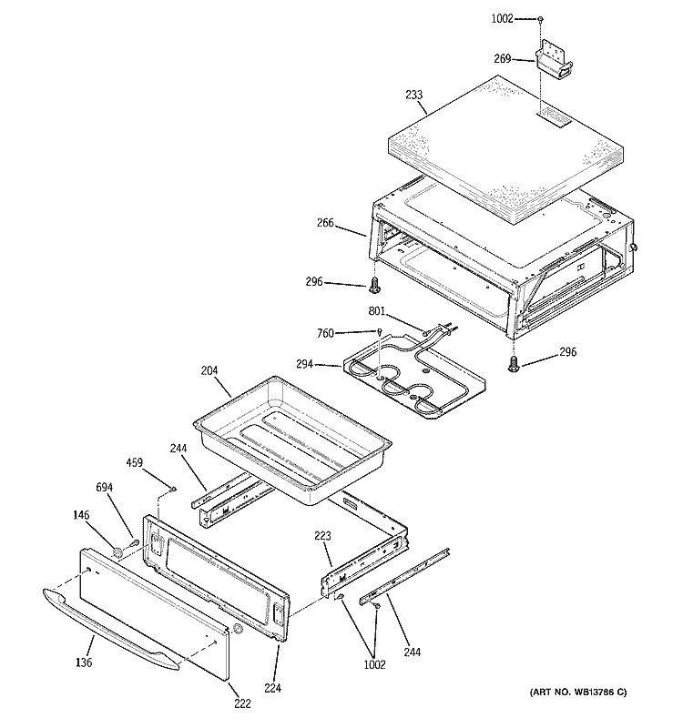 WARMING DRAWER Diagram and Parts List for JCBP84WK1WW  General Electric Range