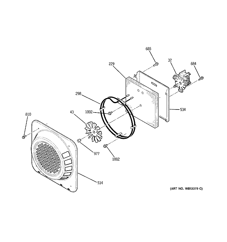 CONVECTION FAN Diagram and Parts List for JCBP85WK1WW  General Electric Range
