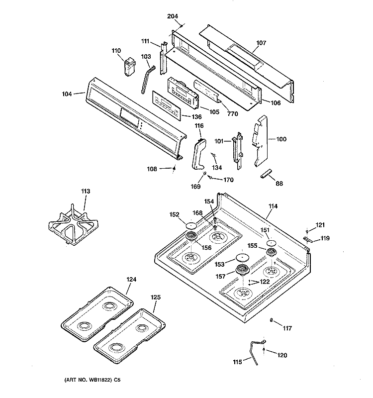 CONTROL PANEL & COOKTOP Diagram and Parts List for JGBP79BEB5BB  General Electric Range