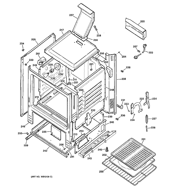 BODY PARTS Diagram and Parts List for JGBS23BEH1BB  General Electric Range