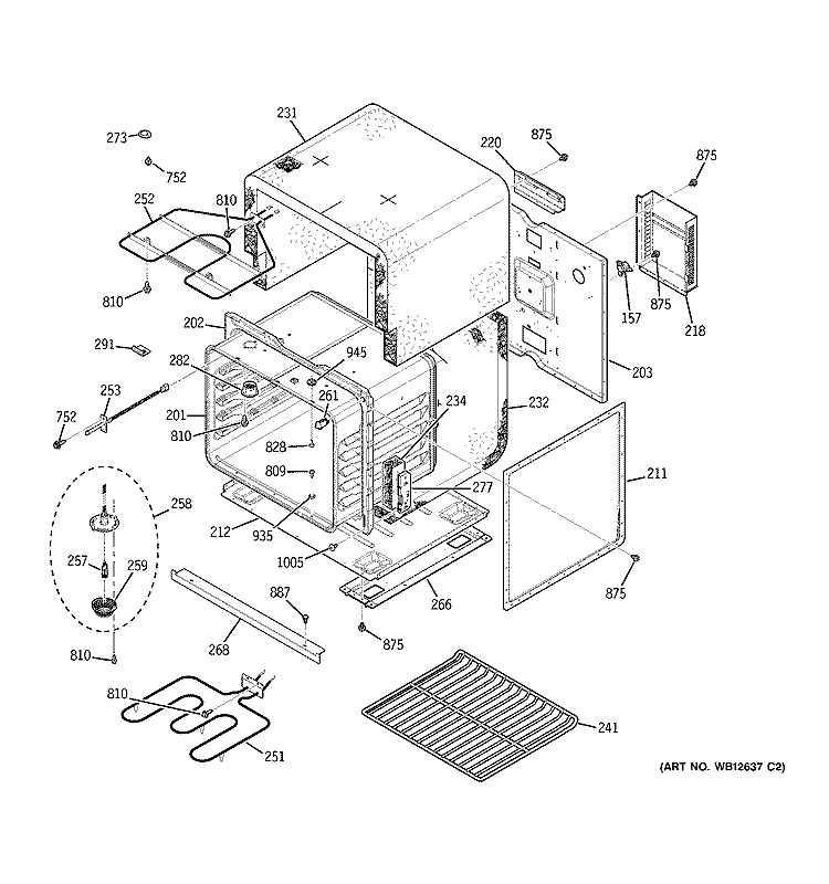 LOWER BODY Diagram and Parts List for JKP48CF5CC  General Electric Wall Oven