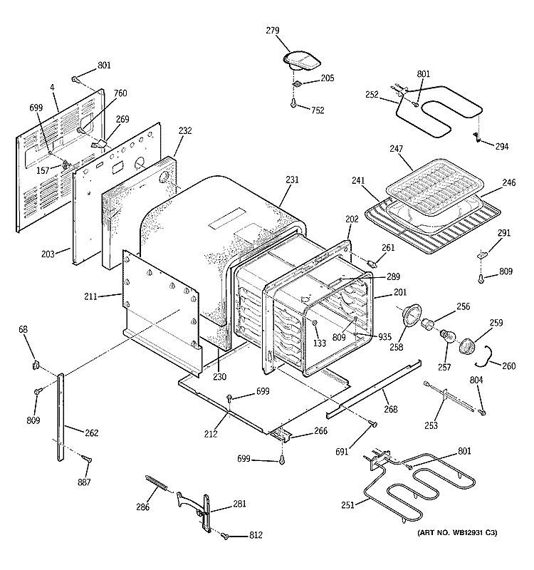 BODY PARTS Diagram and Parts List for JRP20SK1SS  General Electric Wall Oven