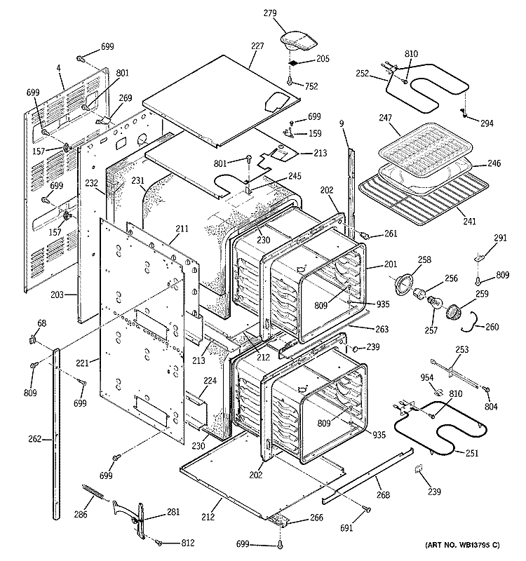 BODY PARTS Diagram and Parts List for JRP28SK1SS  General Electric Wall Oven