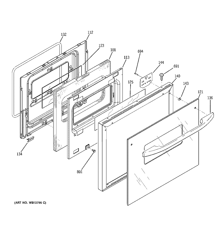 LOWER DOOR Diagram and Parts List for JRP28SK1SS  General Electric Wall Oven