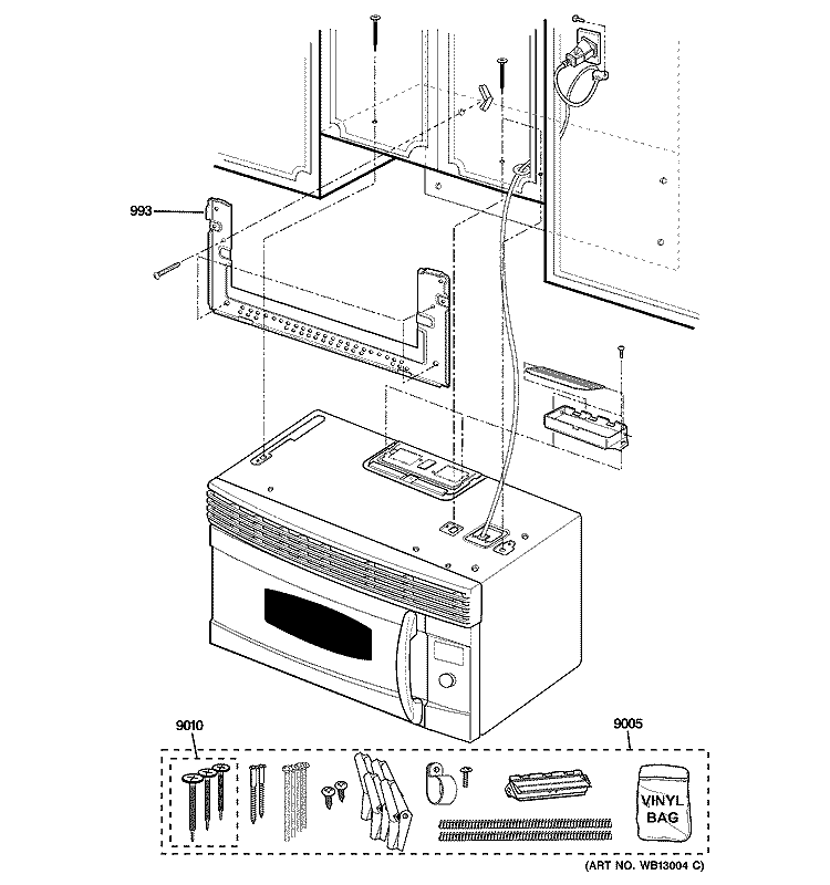 INSTALLATION PARTS Diagram and Parts List for JVM1490WH02  General Electric Microwave