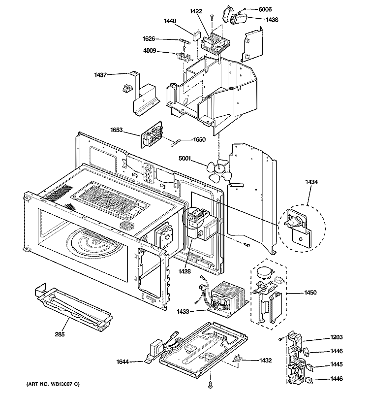 INTERIOR PARTS 1 Diagram and Parts List for SCA1000HBB01  General Electric Microwave