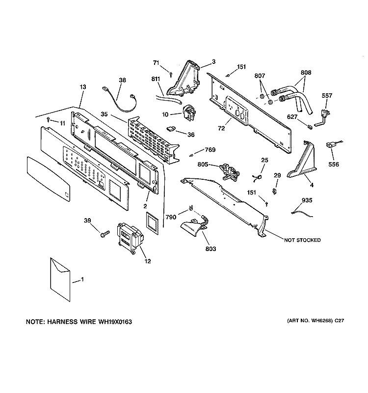 CONTROLS & BACKSPLASH Diagram and Parts List for WNCJ2050A0WC  General Electric Washer