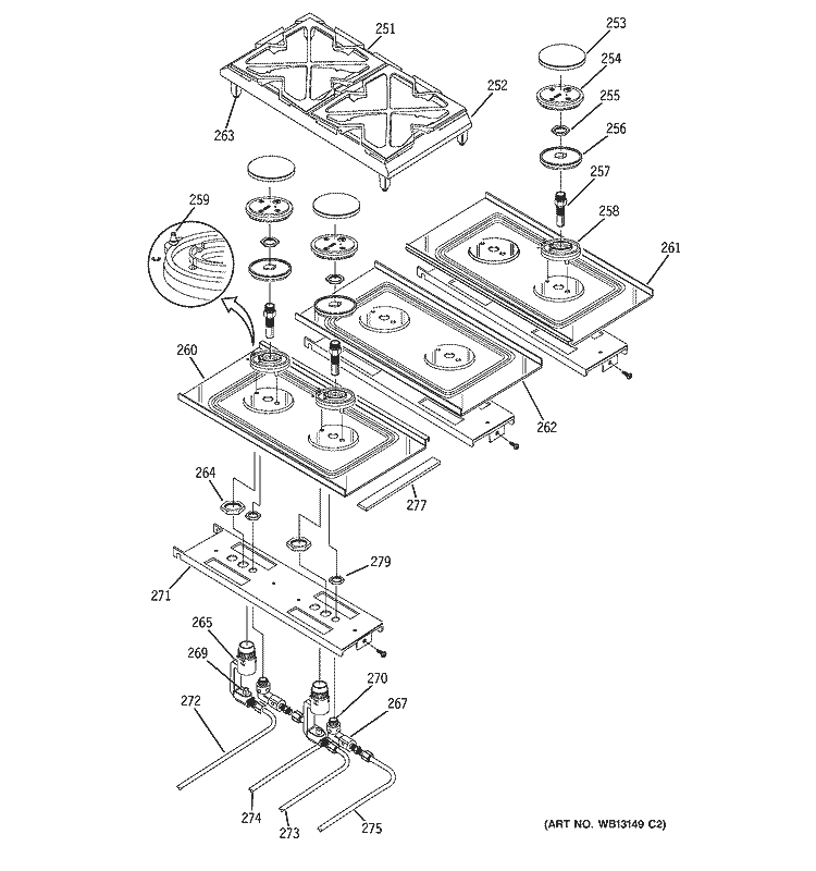 GAS & BURNER PARTS Diagram and Parts List for ZDP36L6H1SS  General Electric Range