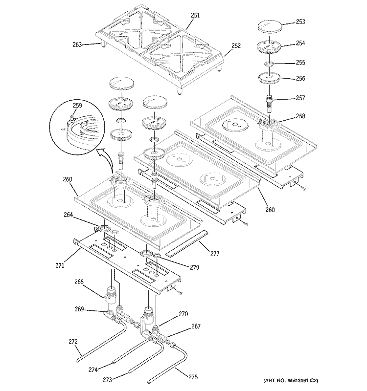 GAS & BURNER PARTS Diagram and Parts List for ZDP48N4GH1SS  General Electric Range