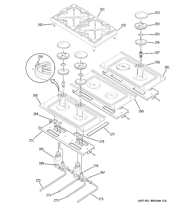 GAS & BURNER PARTS Diagram and Parts List for ZDP48N6RH1SS  General Electric Range