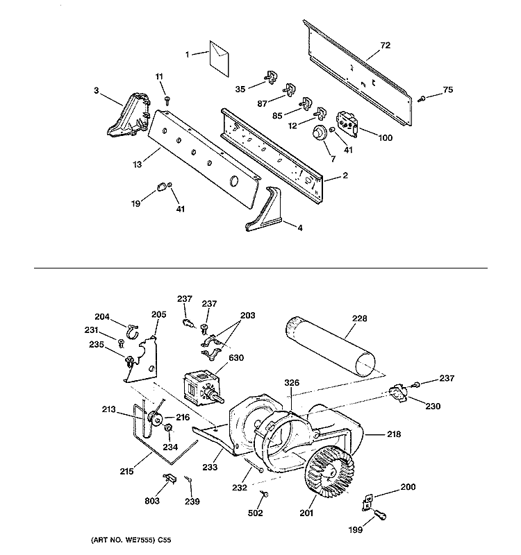 BACKSPLASH, BLOWER & MOTOR ASSEMBLY Diagram and Parts List for DRSR483GD2WW  General Electric Dryer