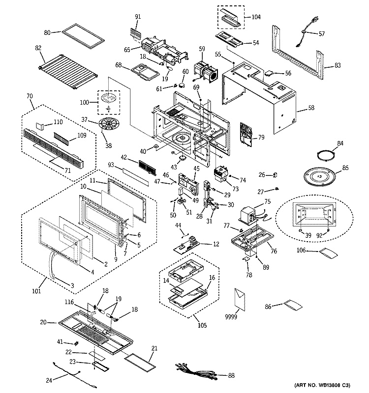 MICROWAVE Diagram and Parts List for JVM1441SH03  General Electric Microwave