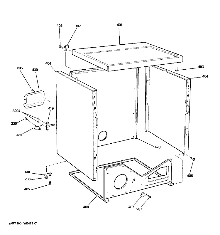 UPPER CABINET Diagram and Parts List for DDC4400SKMWH  General Electric Dryer