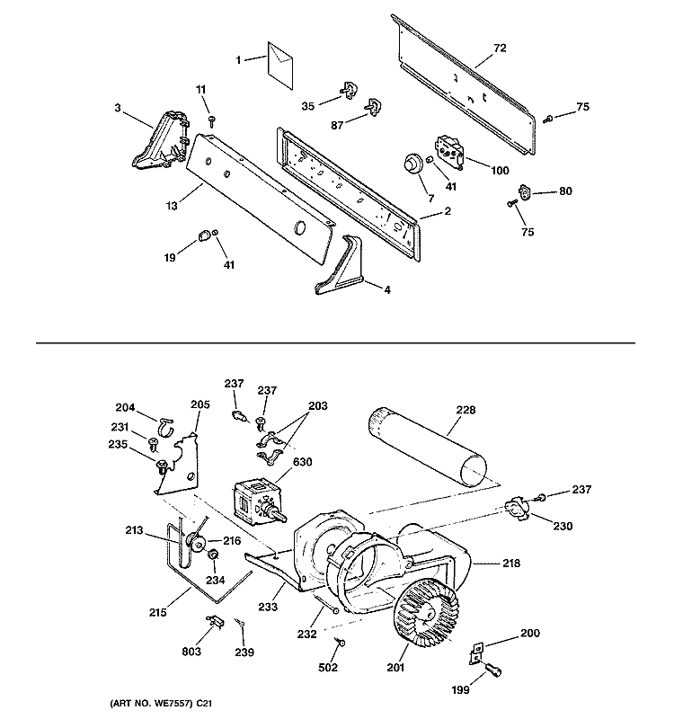 BACKSPLASH, BLOWER & MOTOR ASSEMBLY Diagram and Parts List for DLLSR33EF0WC  General Electric Dryer