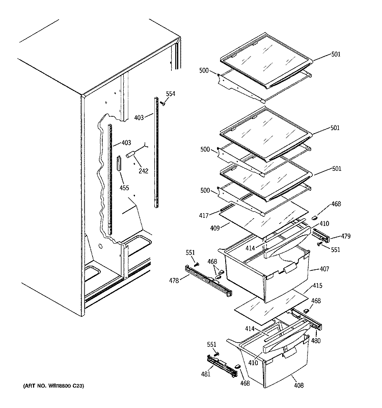 FRESH FOOD SHELVES Diagram and Parts List for GSL25IFRJBS  General Electric Refrigerator