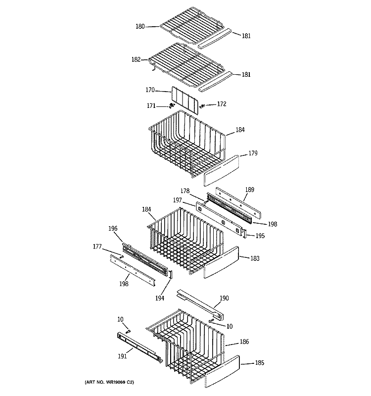 FREEZER SHELVES Diagram and Parts List for PSG25SGMFCBS  General Electric Refrigerator