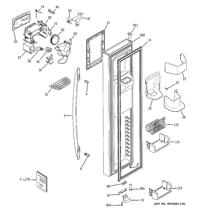 FREEZER DOOR Diagram and Parts List for PSW26MSTA SS  General Electric Refrigerator