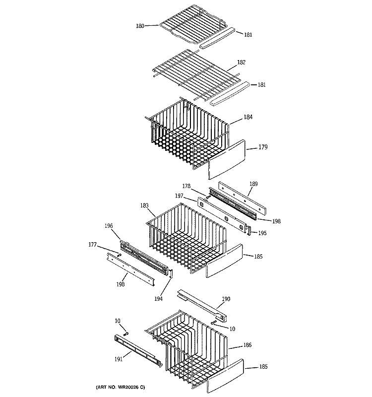 FREEZER SHELVES Diagram and Parts List for PSW26MSTA SS  General Electric Refrigerator