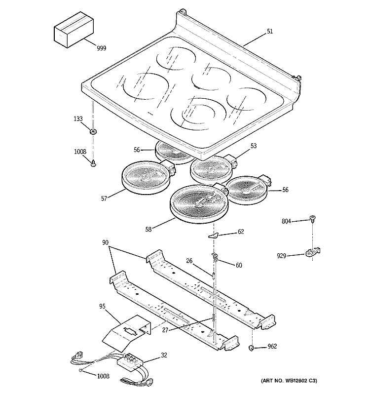 COOKTOP Diagram and Parts List for JCB905TJ3WW  General Electric Range