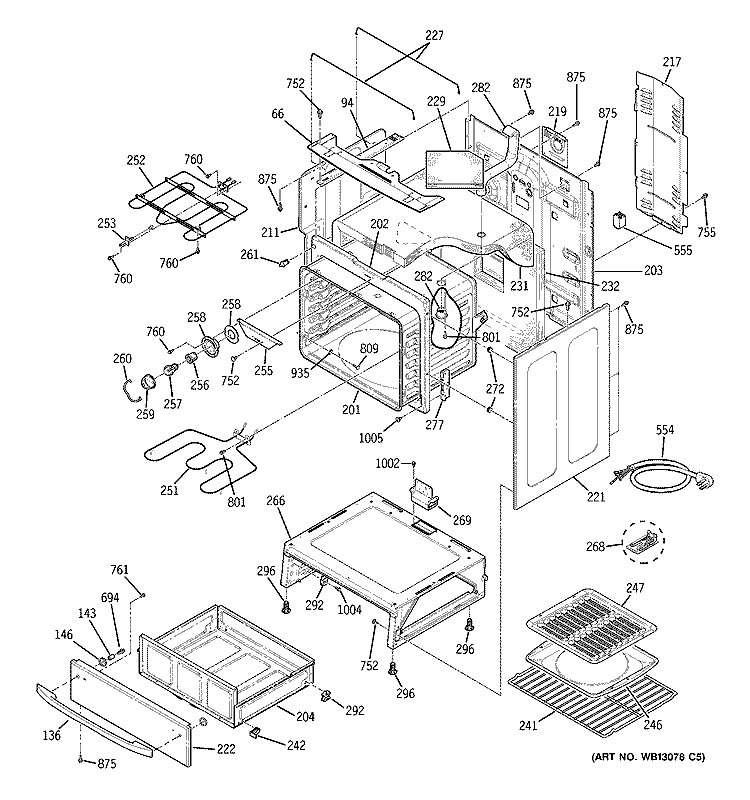 BODY PARTS Diagram and Parts List for JCB905TJ3WW  General Electric Range