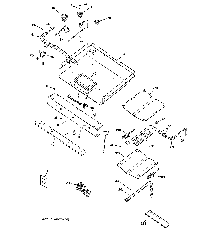 GAS & BURNER PARTS Diagram and Parts List for JGBP99SEH4SS  General Electric Range