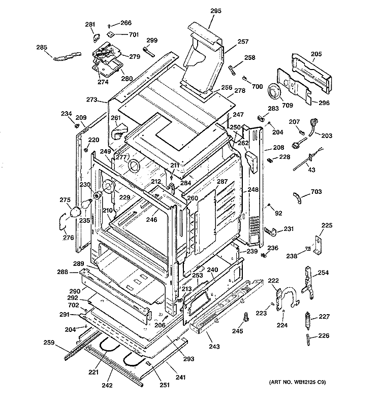 BODY PARTS Diagram and Parts List for JGBP99SEH4SS  General Electric Range