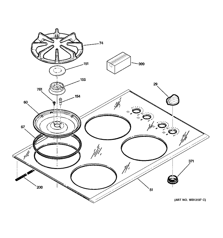 CONTROL PANEL & COOKTOP Diagram and Parts List for JGP337SEJ3SS  General Electric Cooktop