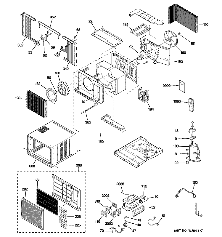 ROOM AIR CONDITIONER Diagram and Parts List for AGQ18DJG1  General Electric Air Conditioner