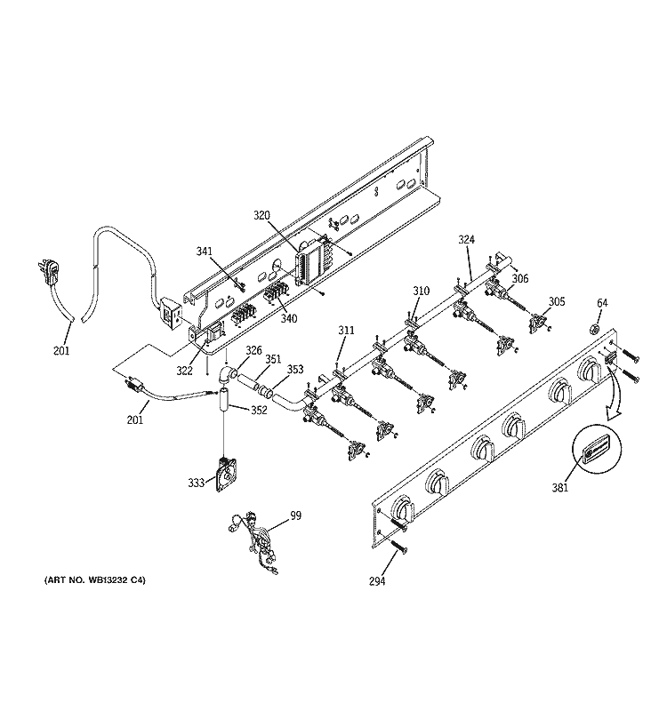 MANIFOLD ASSEMBLY Diagram and Parts List for ZGU36L6H3SS  General Electric Cooktop