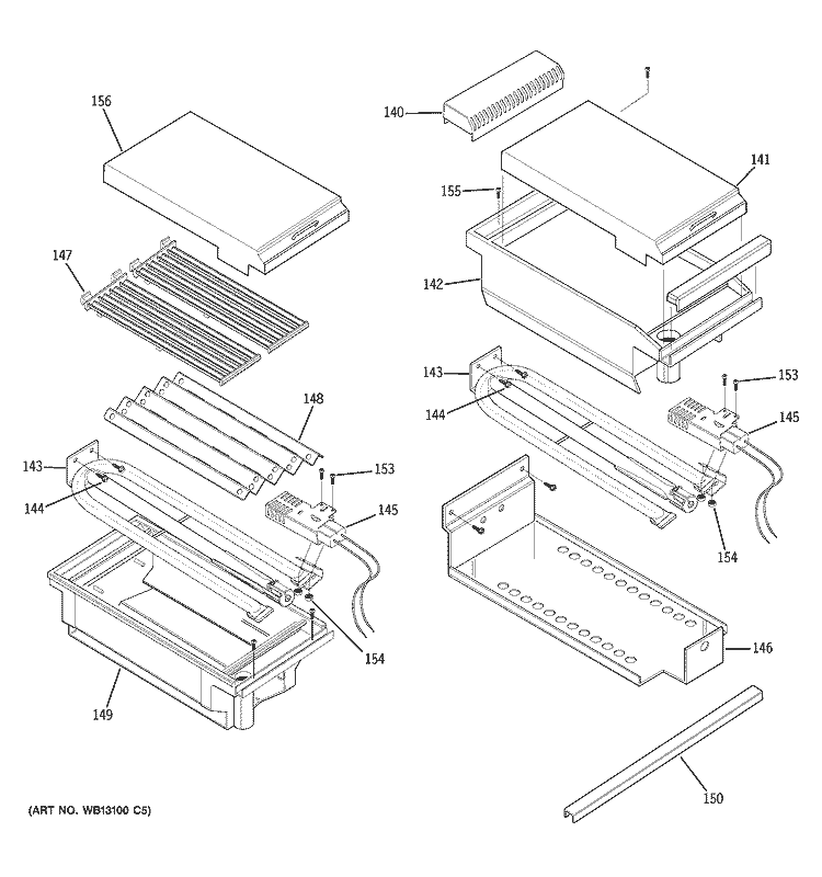 GRILL ASSEMBLY Diagram and Parts List for ZGU48L4GH3SS  General Electric Cooktop