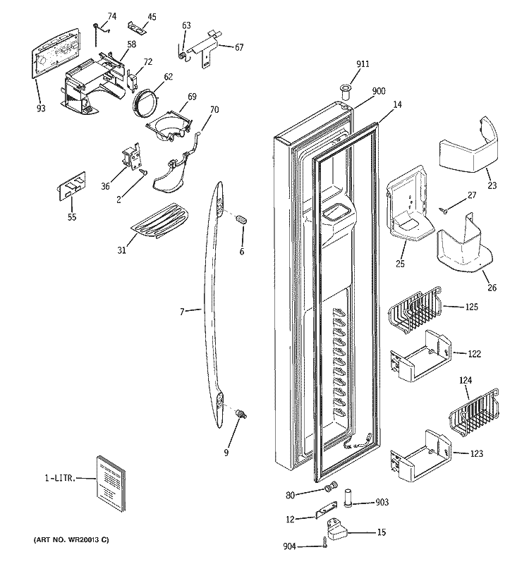 FREEZER DOOR Diagram and Parts List for PSC23NSTASS  General Electric Refrigerator