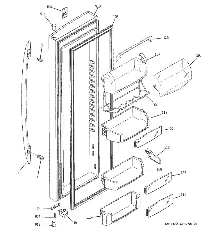 FRESH FOOD DOOR Diagram and Parts List for PSC23NSTASS  General Electric Refrigerator