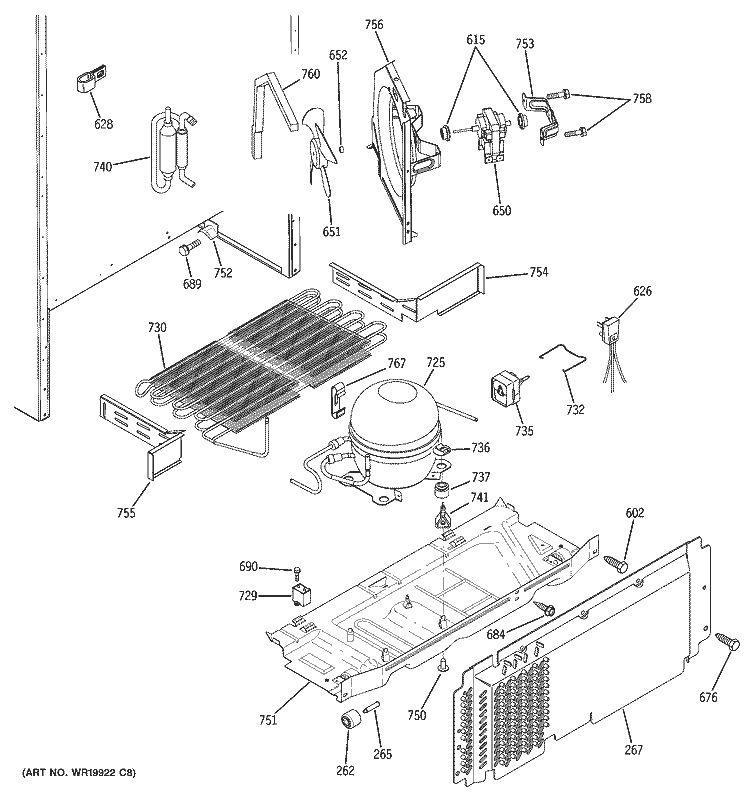 UNIT PARTS Diagram and Parts List for DTL18ICSURBS  General Electric Refrigerator