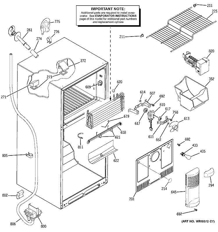 FREEZER SECTION Diagram and Parts List for PTS18SHSVRSS  General Electric Refrigerator