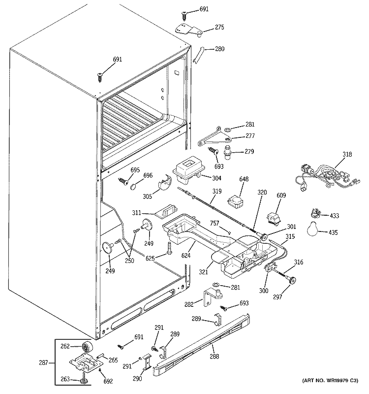 FRESH FOOD SECTION Diagram and Parts List for PTS18SHSVRSS  General Electric Refrigerator