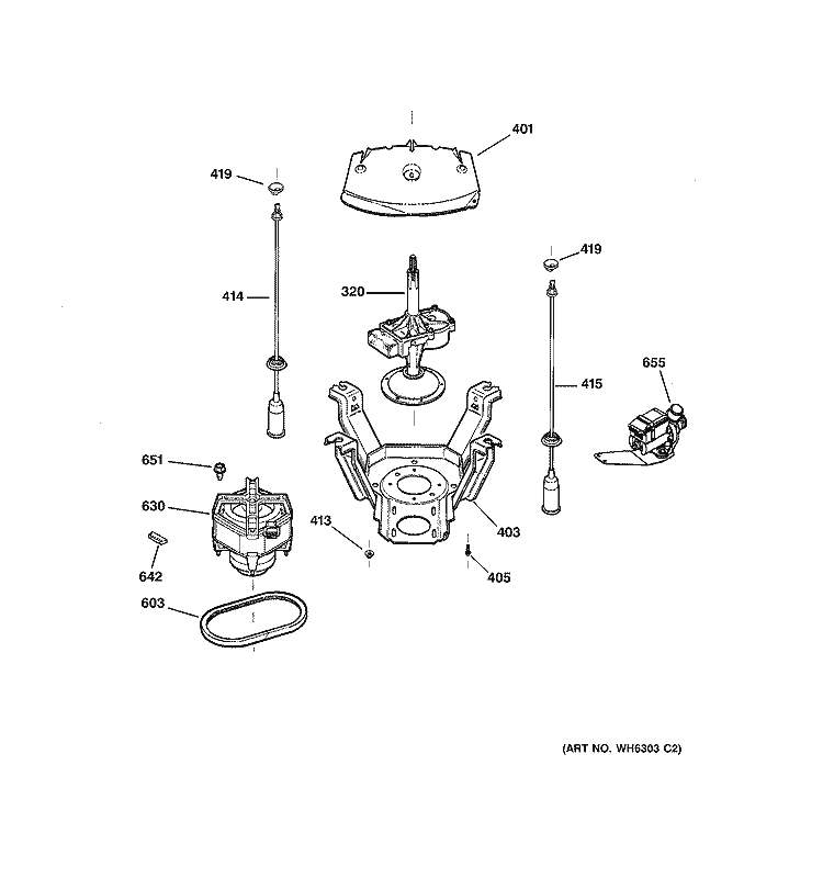 SUSPENSION, PUMP & DRIVE COMPONENTS Diagram and Parts List for WNCK2050A1WC  General Electric Washer
