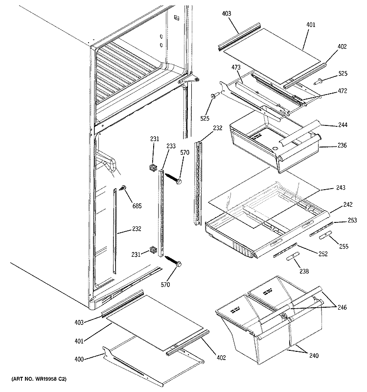 FRESH FOOD SHELVES Diagram and Parts List for DTS18ZBRJRWW  General Electric Refrigerator