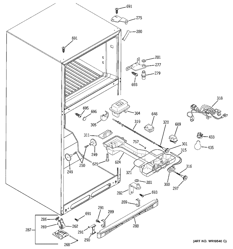 FRESH FOOD SECTION Diagram and Parts List for GTS18KHPKRCC  General Electric Refrigerator