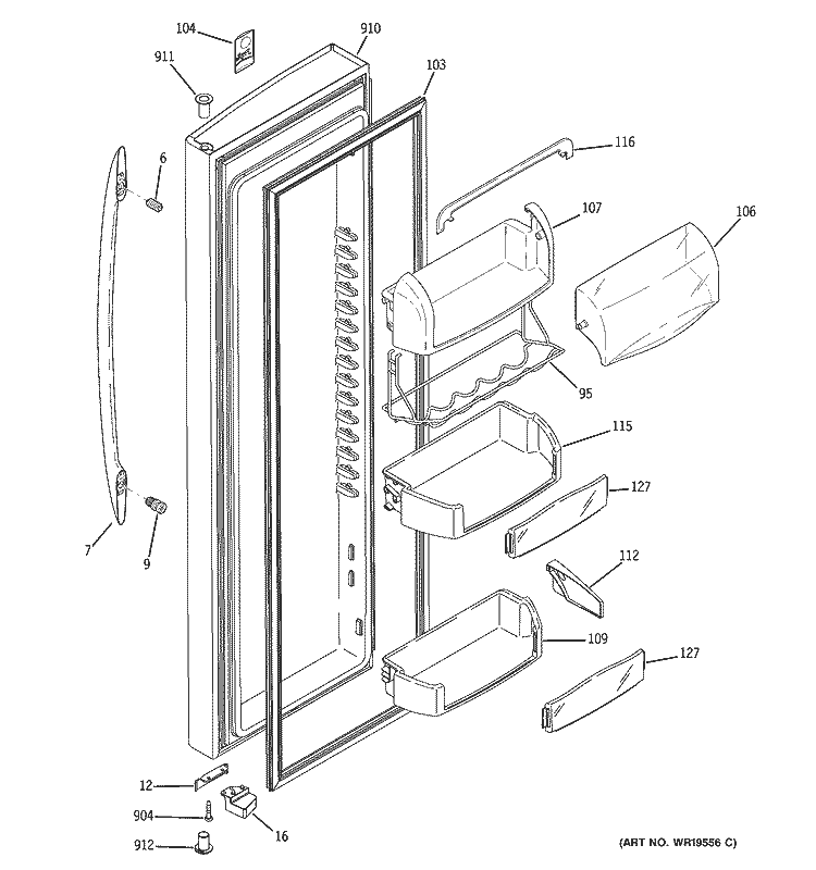 FRESH FOOD DOOR Diagram and Parts List for PSS23MSTASS  General Electric Refrigerator